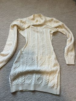 Dress - Beige Knit Mini Dress - Backless Dress