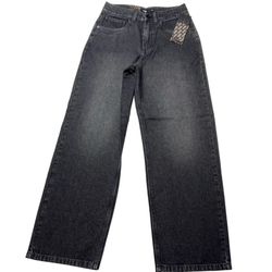 Vans Off the Wall Denim Jeans Women 26x30 Black Washed Wide Leg Baggy Loose Fit