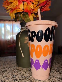 Halloween Spooky Tumbler Cup with Lid and Straw