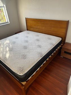 Mid-Century Modern Walnut Bedroom Set — Bed, 2 Nightstands, Desk & Chair