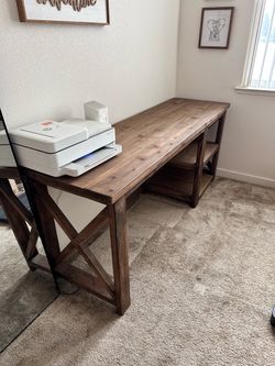 Rustic Farmhouse Wood Desk with Shelves