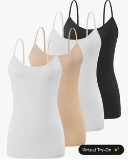 Air Curvey 4 Pack Camisole Tops for Women Basic Undershirt Camis Basic Undershirt Tanks, Adjustable Spaghetti Straps, Seamless, Soft Layering Top