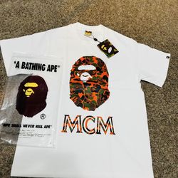 Small white mcm Bape shirt