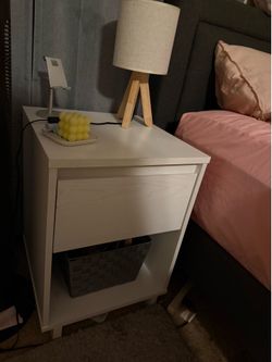 White Modern Nightstand with Drawer & Shelf