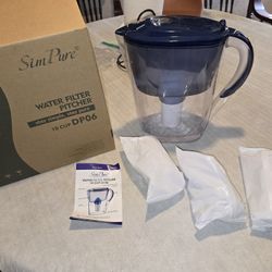 New 10 cup Pitch water filter/ 4 filters included ( open to clean and for pictures).
Color: Blue, kitchen,  save water/https://offerup.com/redirect/?o