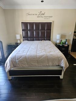 Queen Bed Frame, 2 Night Stands & 2 Mirrors.