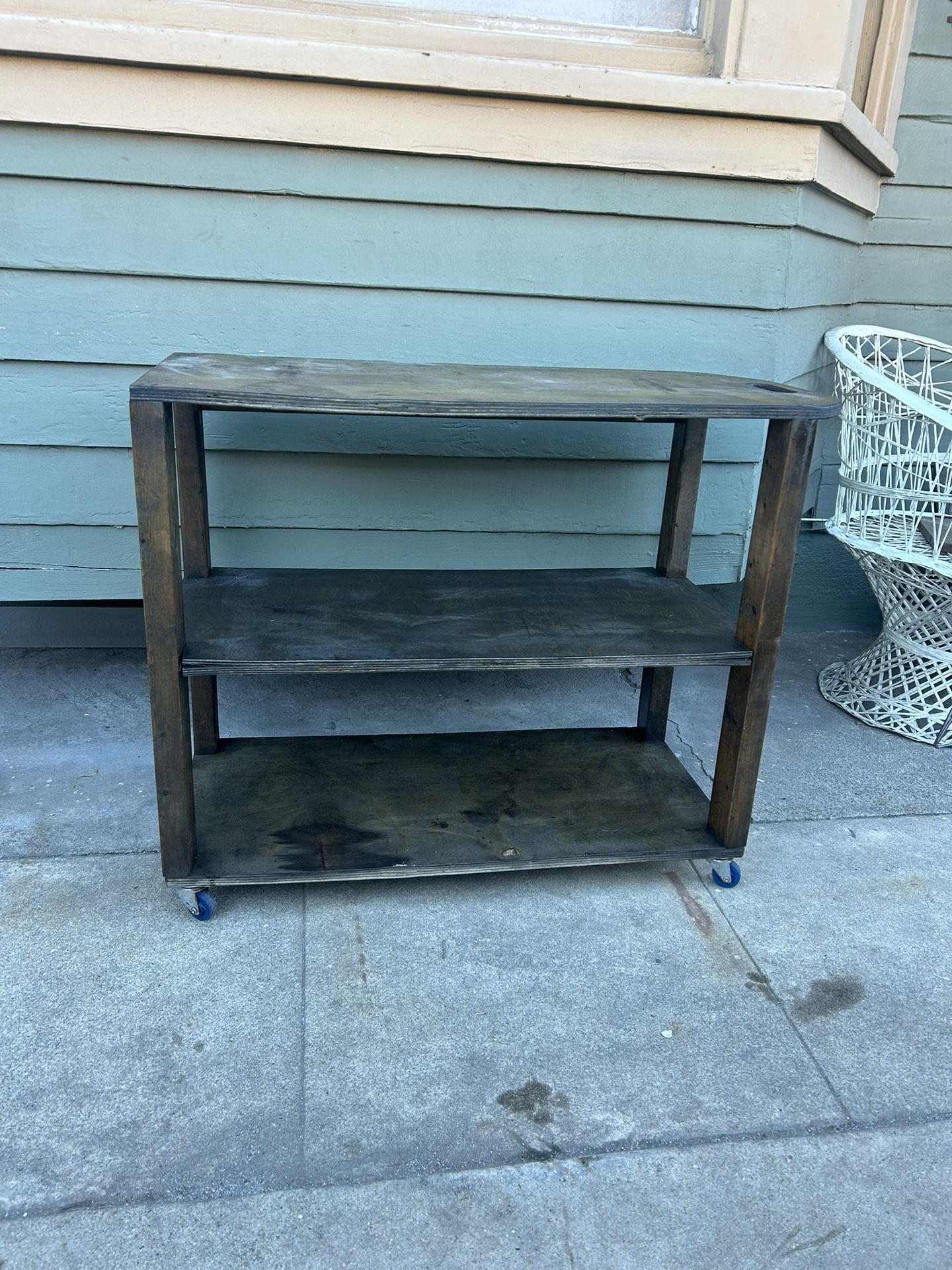 What can you imagine this as? Rustic Handmade All Wood Workbench on Casters: