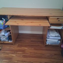 Wooden Desk with keyboard tray, Drawer, and Shelves