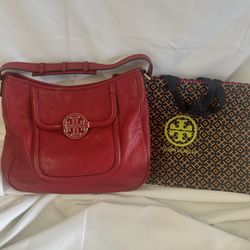 Black Tory Burch Shoulder Bag, Wine Red, Genuine Leather