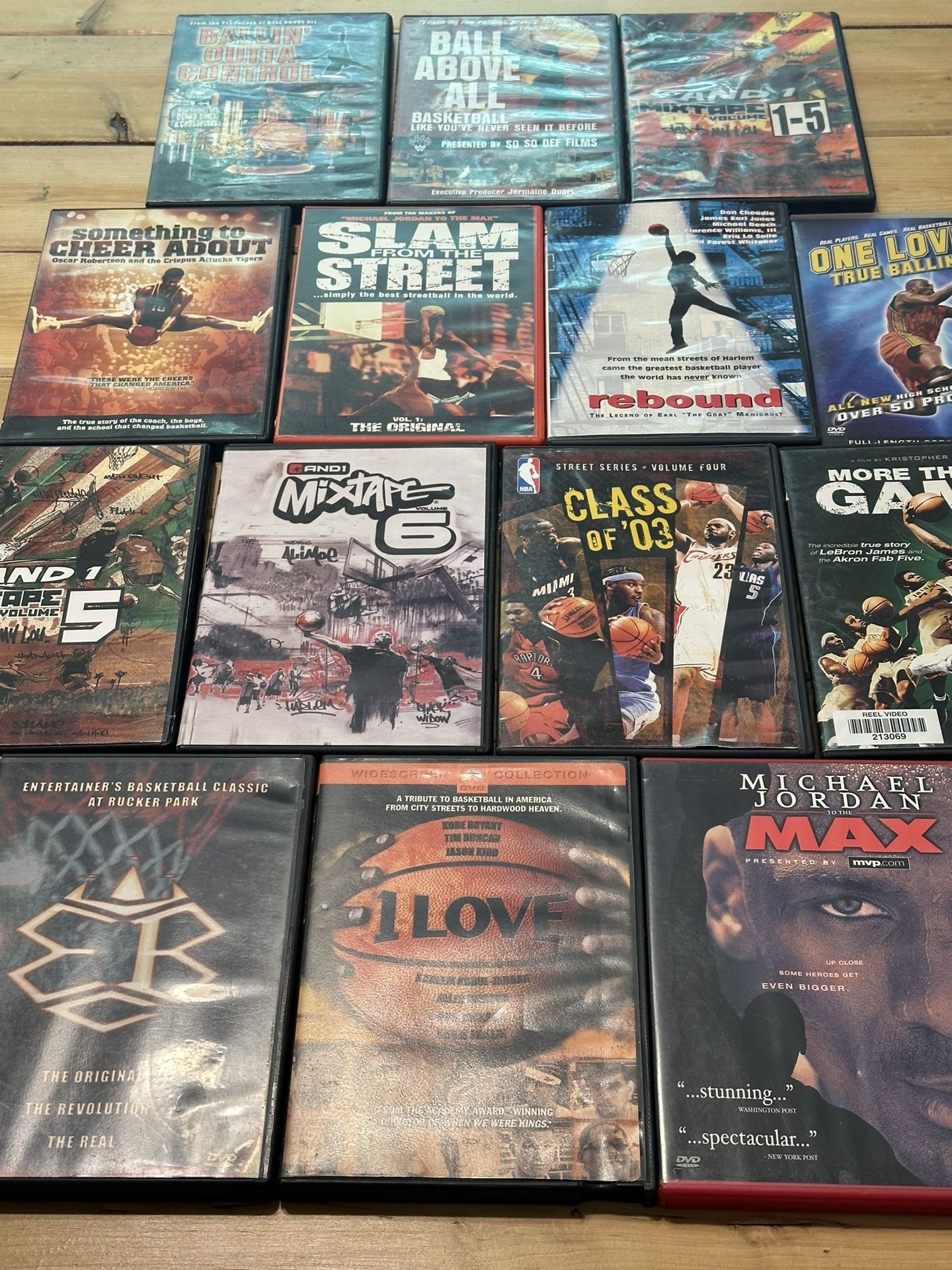 * 14x BASKETBALL DVD LOT * Street ball, AND 1 Mixtapes, Rucker Park, Michael Jordan IMAX, Street Series Class 03, More Than A Game Lebron James, Rebo