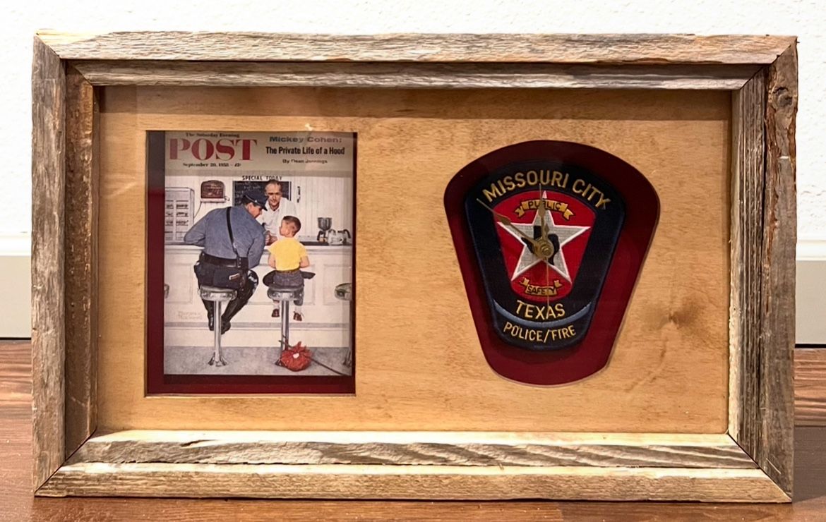 Unique (Framed Rockwell + TX Police Patch) With Clock