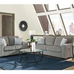 7 Piece Ashley Coutch & Loveseat with a Glass Coffee Table, 2 End Tables & 2 Decorative Lamps