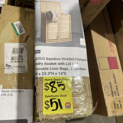 SaleSumo bamboo divided hamper, laundry basket With Lid