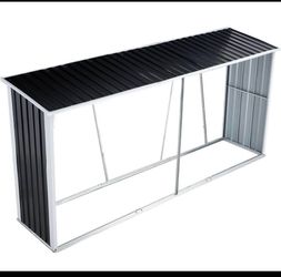 New in Box Firewood Rack with Roof: 129.9" Galvanized Steel Log Holder Outdoor Backyard Garden Patio