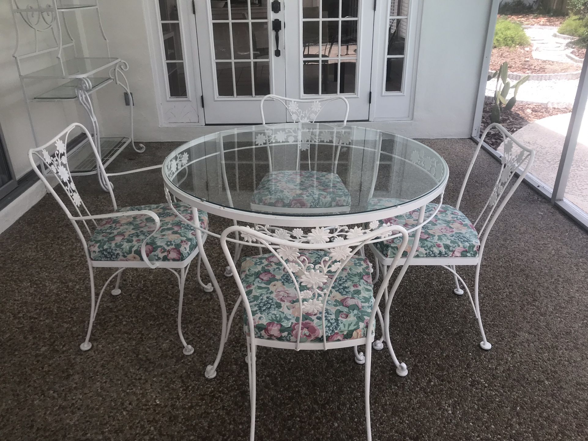 Nineteen Fifties Vintage Woodard Wrought Iron Patio Set
