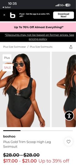 NWT boohoo Plus Gold Trim Scoop High Leg Swimsuit size 20