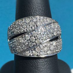 10k yellow gold three band infinity 1.7CTW Natural Diamond Pave fashion wide ring sz7