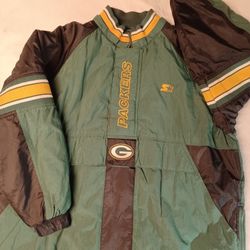 Men's Size 2XL Green Bay Packers Vintage Proline Starter Pullover Coat Jacket