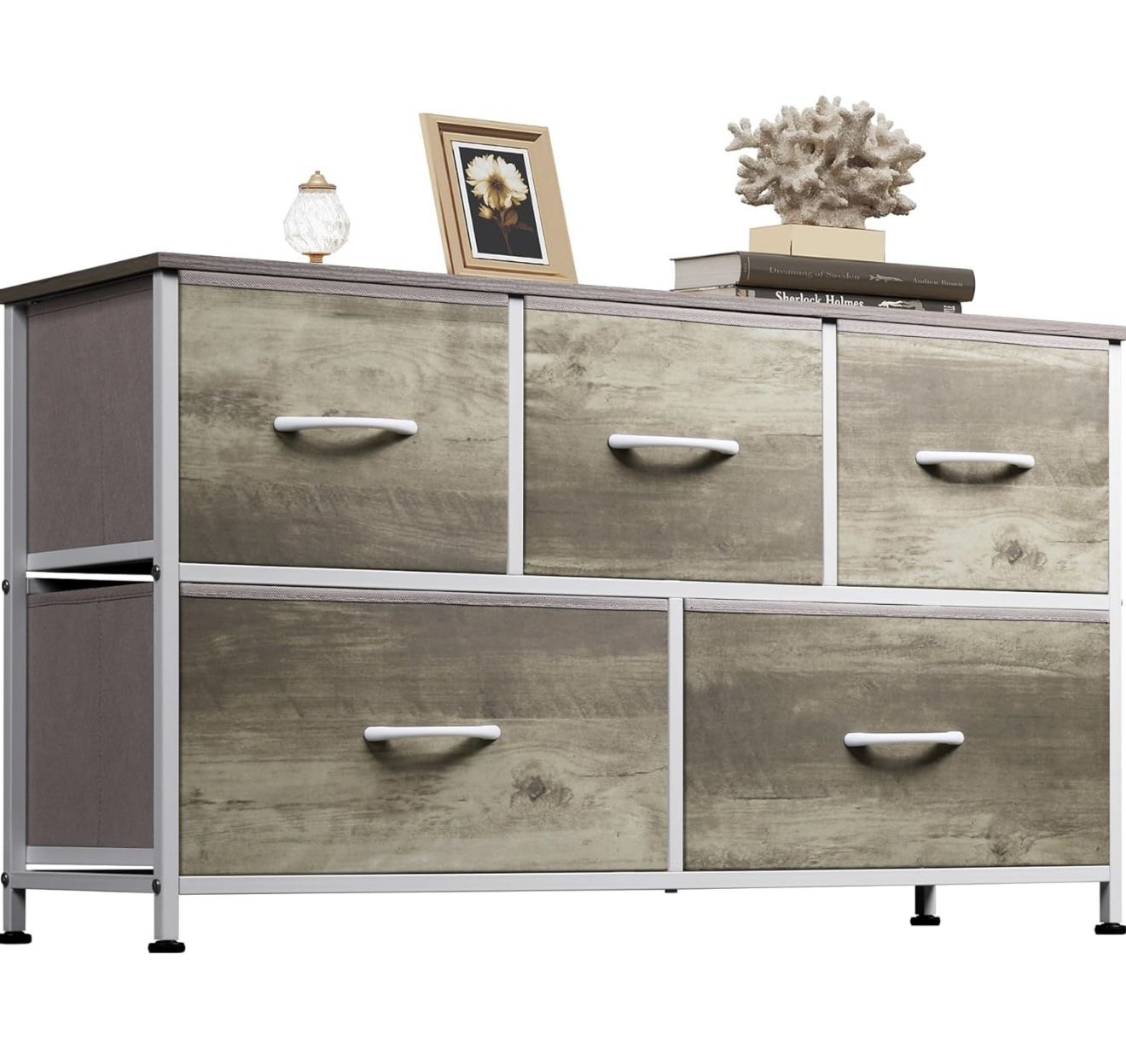 WLIVE Dresser for Bedroom with 5 Drawers, Wide Chest of Drawers, Fabric Dresser, Storage Organizer Unit with Fabric Bins for Closet, Living Room, Hall
