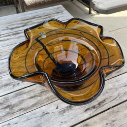 Vintage Egermann Bohemian Crystal Abstract Bowl