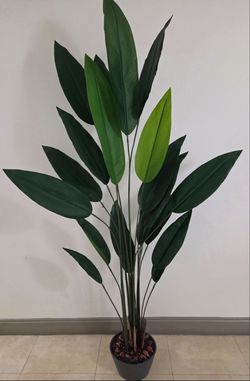 *** SPECIAL *** 7ft Faux Bird of Paradise in a 12in Gray Planter w X-Large Polished Stone / Black-Crushed Tiger Eye Stone @ Lasting Creations