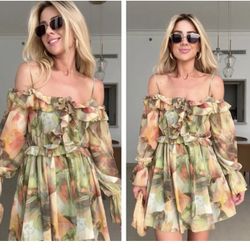 ZARA NEW OFF SHOULDER FLORAL MINI DRESS LARGE 