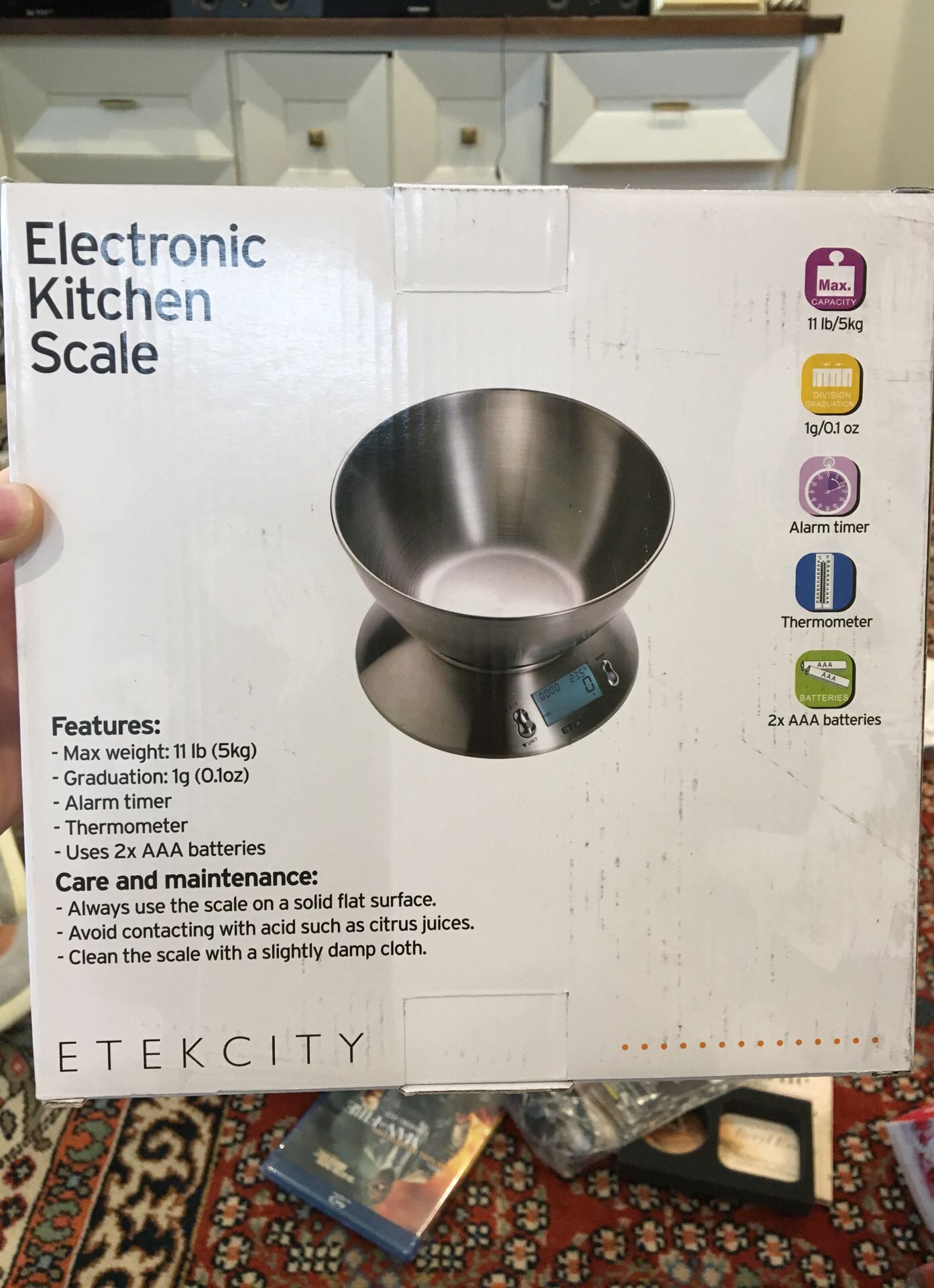 Etekcity kitchen scale with thermometer and alarm timer