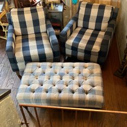 2 living room, chairs, and ottoman