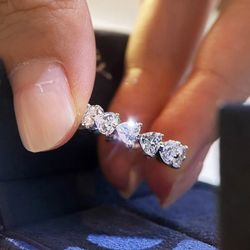 925 Sterling Silver Multi-Heart Promise Ring - Size 5