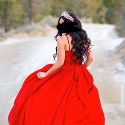 Custom Made Red Glitter Ballgown 
