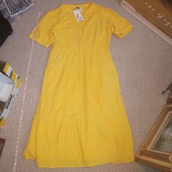 NWT Yellow XXL Maxi Dress with Button Neckline