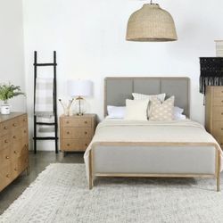 Brand New 4PC Sand Wash/Grey Fabric Bedroom Set