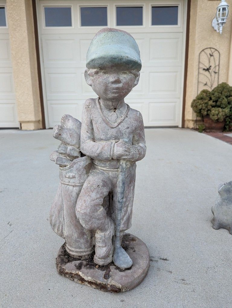 Vintage Henri Studio Concrete Garden Statue Golfer Golf Boy