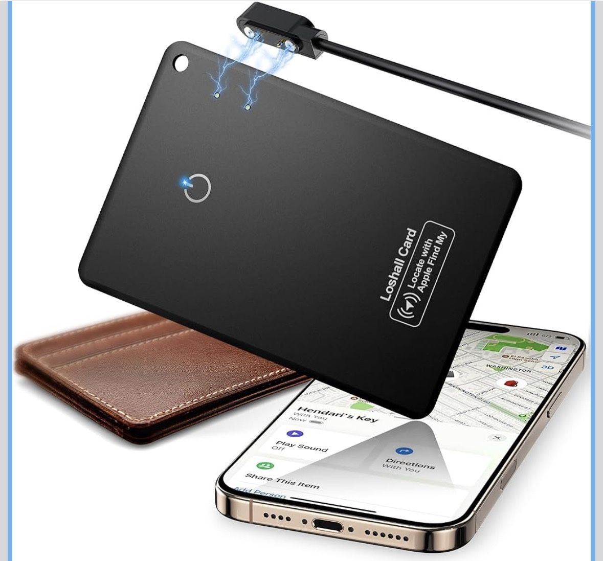 Air Wallet Tracker Tag (iOS Only), Bluetooth Tracker Works with Apple Find My, | Rechargeable | Water-Resistant | Item Finder, Locator for Tracking Lu