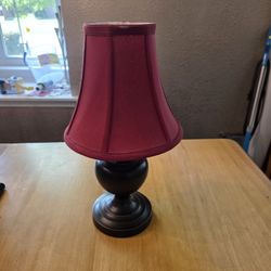 Home Decor - Small Table / Nightstand / Side Lamp - Dark Bronze Base w Dark Red Cloth Shade