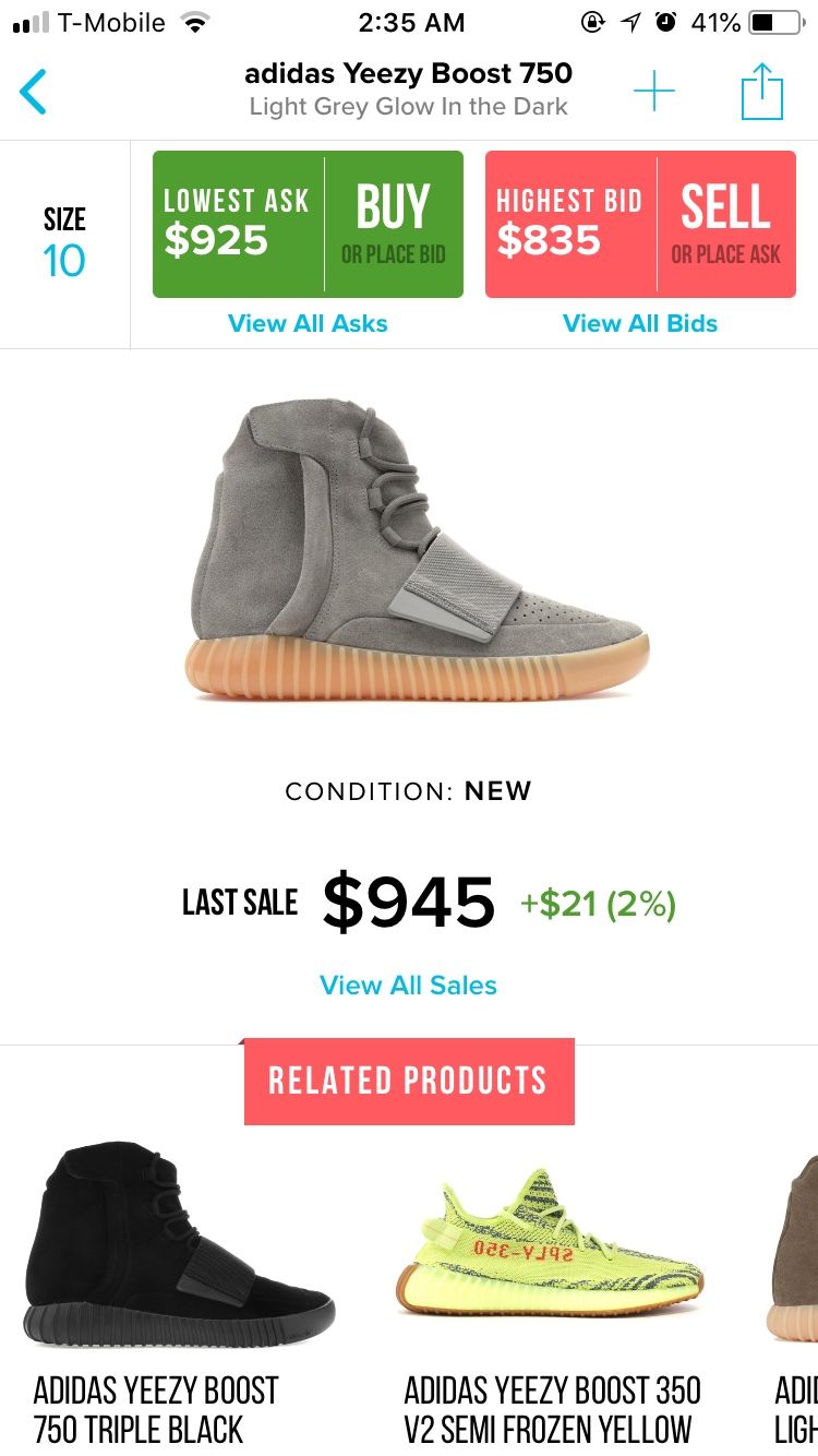 2016 Adidas Yeezy Boost 750 Grey Gums (GLOW IN THE DARK)