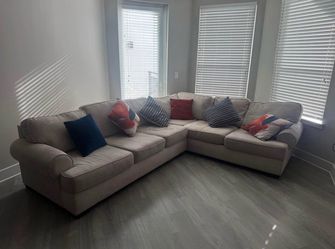 Beige Fabric L-Shaped Sectional Sofa