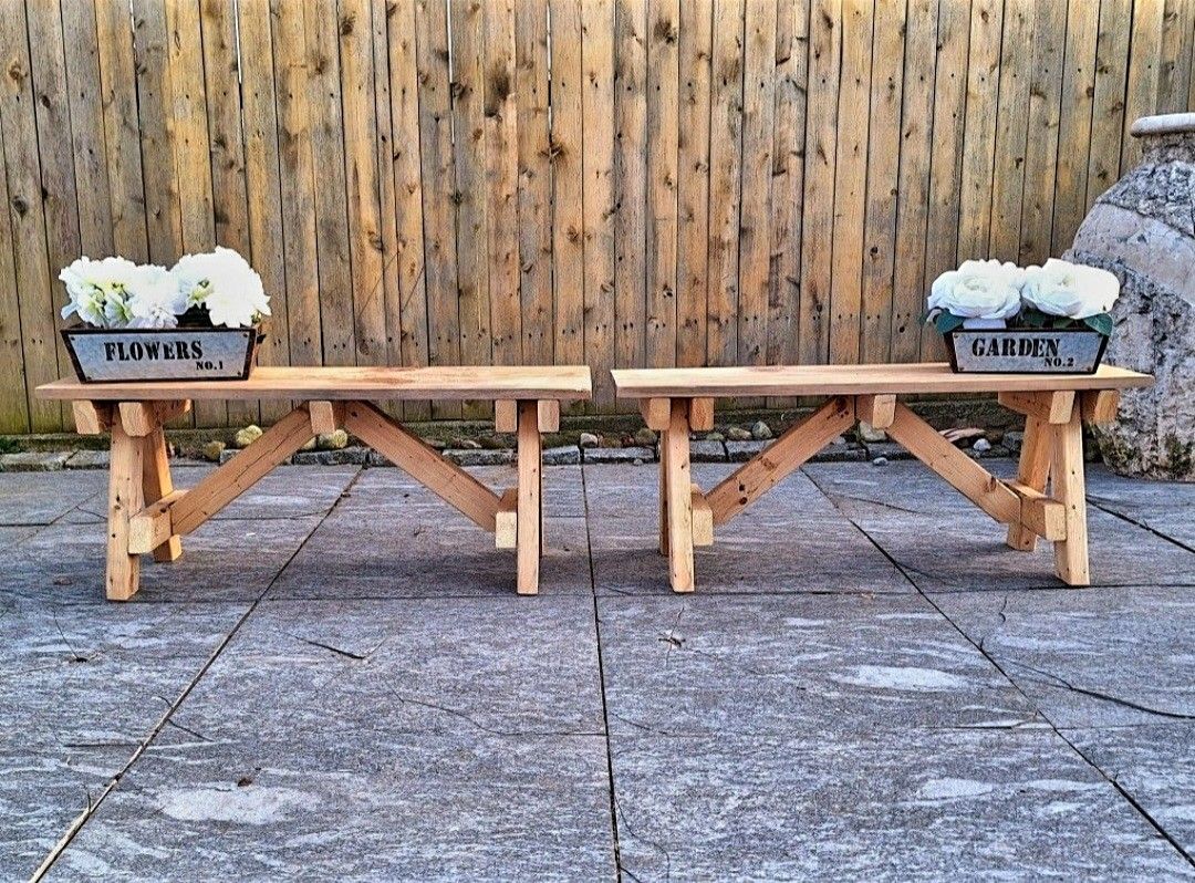 Wonderful Pair Of Hand Made Farmhouse Benches