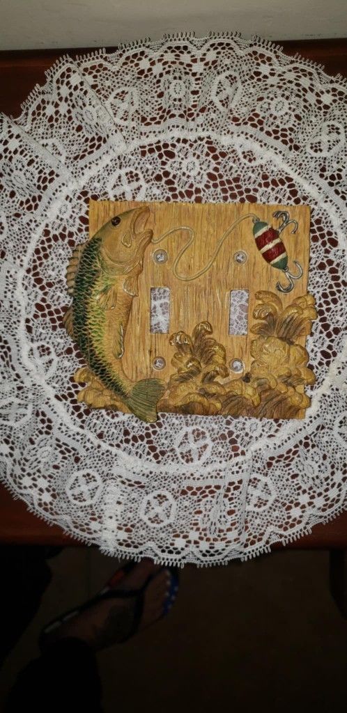 VINTAGE 3D NAUTICAL FISH SEA OCEAN FISHING FISHERMAN BASS LIGHT SWITCH PLATE COVER DECOR