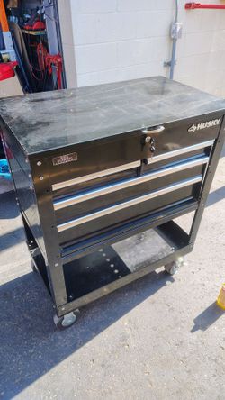 Husky 33 in. W 4-Drawer Mechanics Tool Utility Cart in Gloss Black