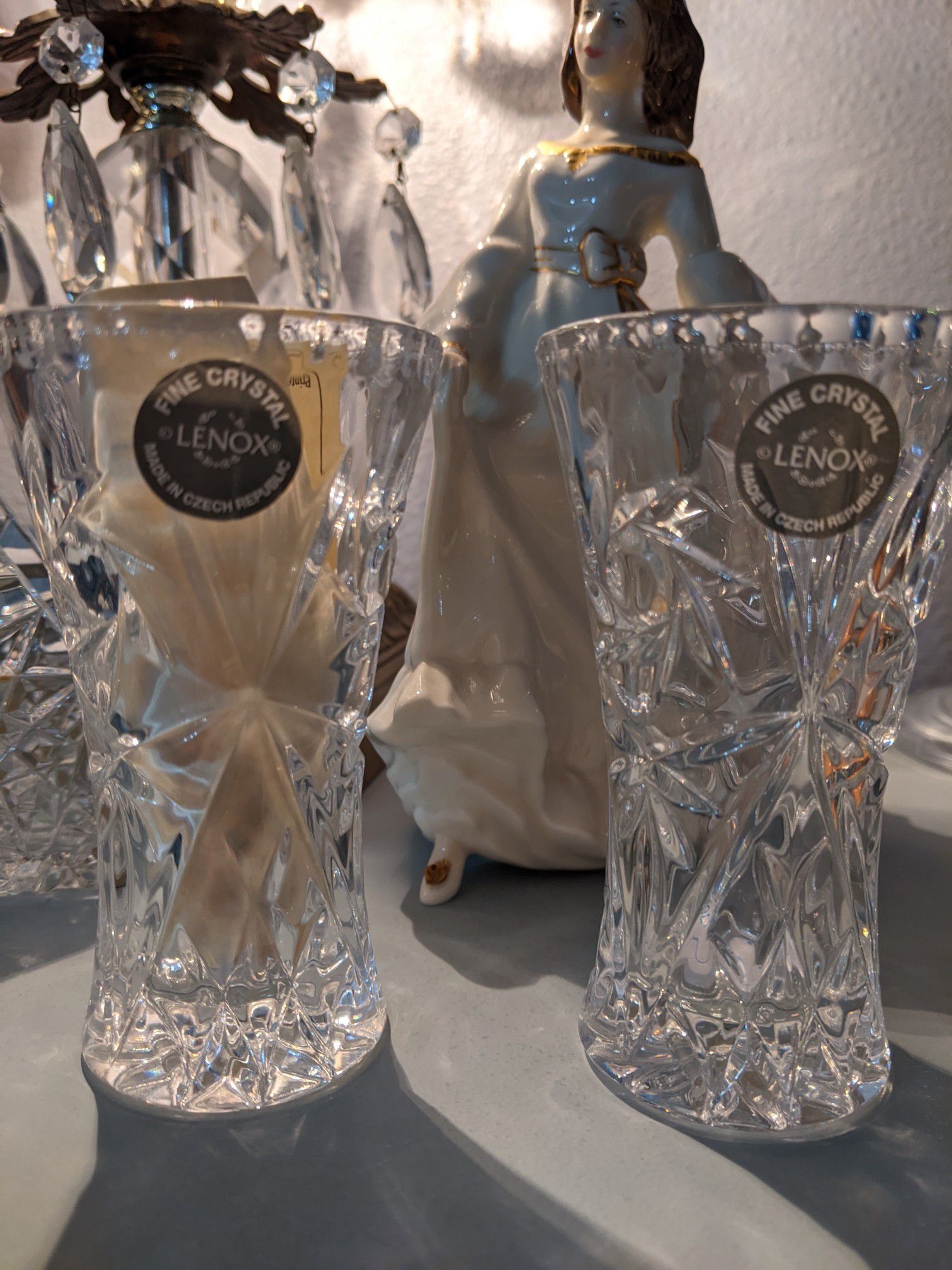 Two Lenox Fine Czech Crystal Vase 4 inch Pinwheel Star Burst collectible w/COA