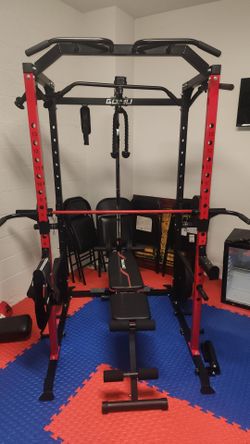 Power Cage, 2000LBS Squat Rack with LAT Pulldown, Multi-Function Weight Cage Strength Training Machine, Workout Cage with More Attachments for Home Gy