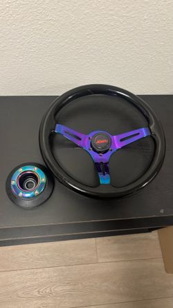 JDM Neo Chrome Steering Wheel + Quick Release Hub