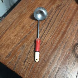 Vintage A & J Stainless Steel Red & Cream Bakelite Soup Ladle
