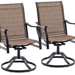 360° Brown Swivel Textilene Fabric Outdoor Dining Chair Set of 2