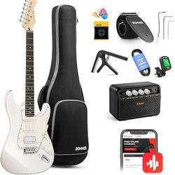 Electric Guitar Starter Kit HSS Pickup Coil Split, with Amp, Bag, Accessories, Polar White