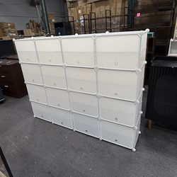 Portable Shoe Rack Organizer 32 Grids Tower Shelf Storage Cabinet Stand Expandable for Heels, Boots, Slippers, White(64Wx12Dx49H)’’