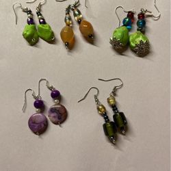 Earrings, Hand made, Multiple Colors, Stone, Ceramic, Pearl, Stainless Steel 