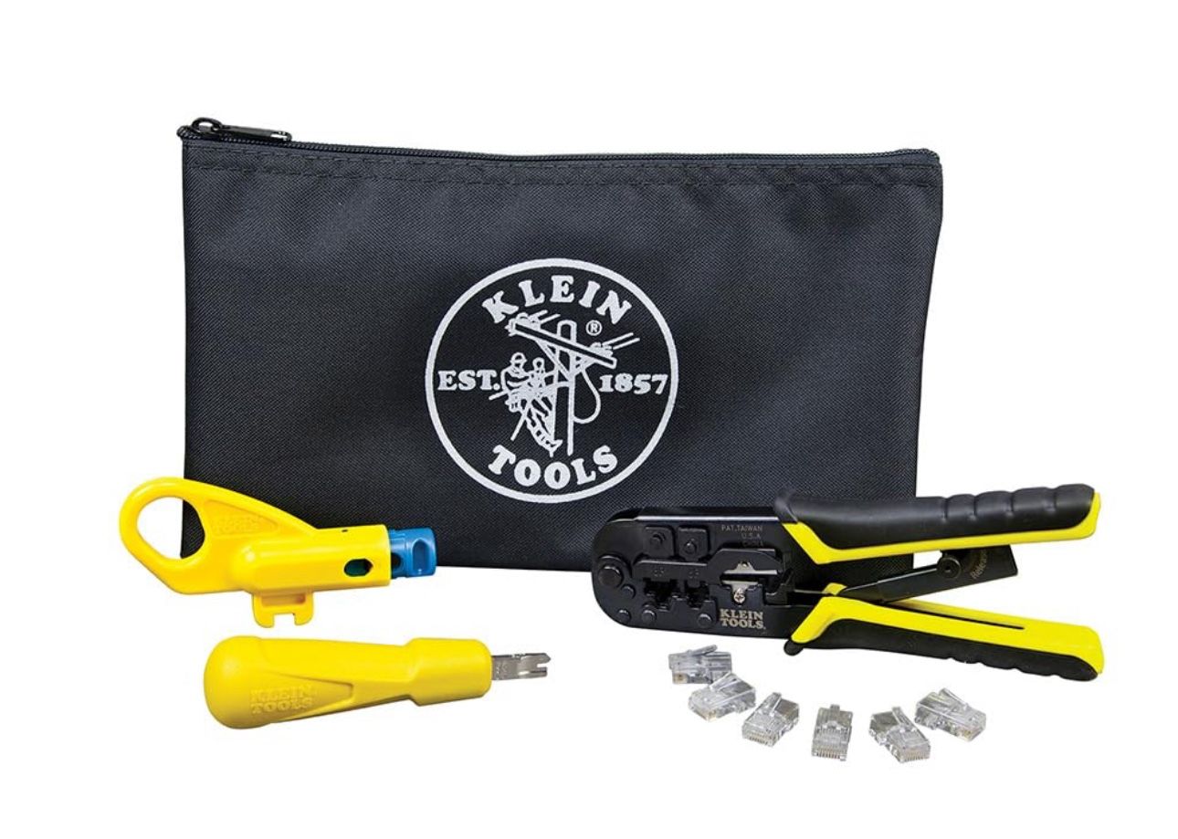 Klein Tools VDV026-212 Coax Installation Kit with Crimp Tool, Cable Cutter, Stripper and F connectors with Storage Bag