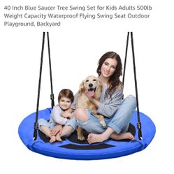 40 Inch Blue Saucer Tree Swing Set for Kids Adults 500lb Weight Capacity